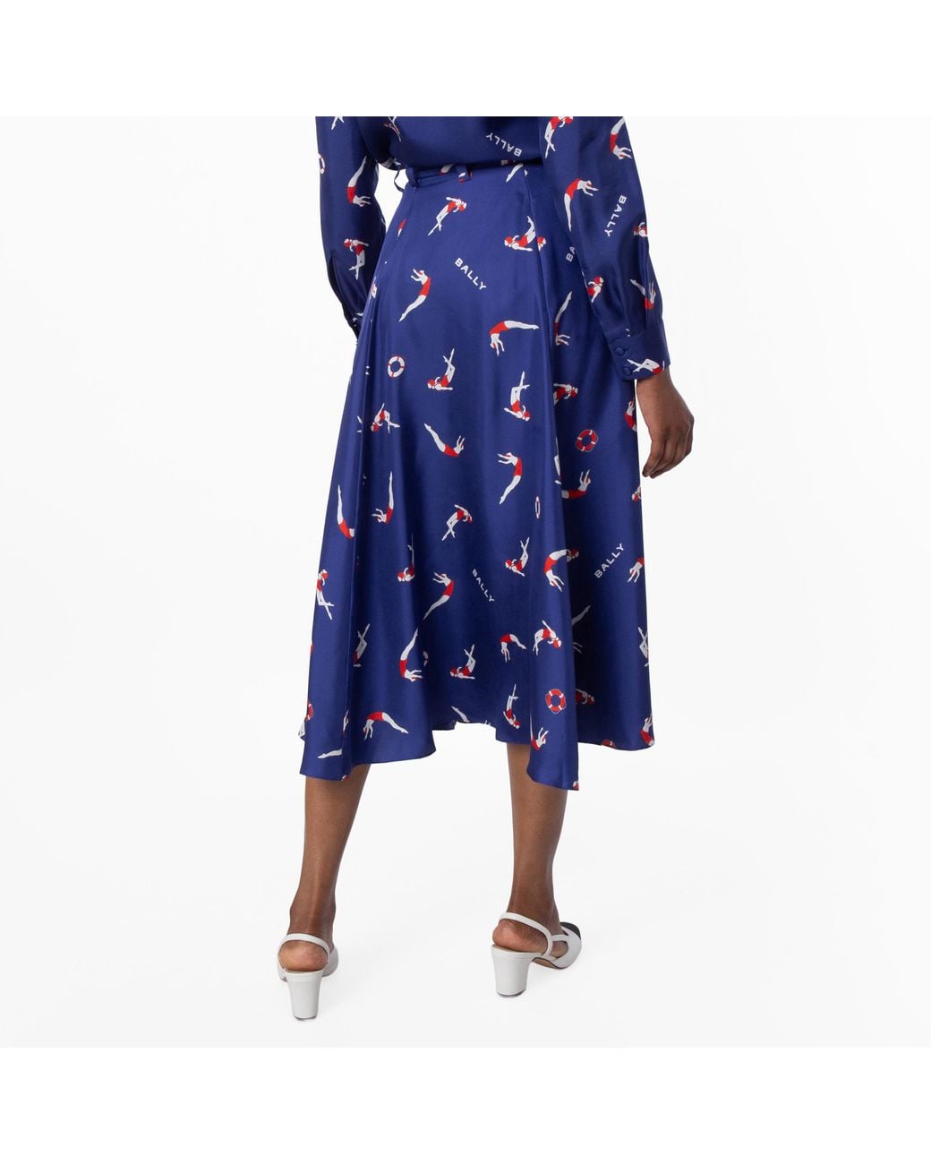 Bally Blue Diver Print Motif Midi Skirt