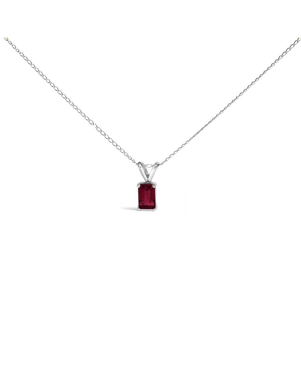 Haus of Brilliance White 14K 6X4Mm Emerald Cut Ruby Solitaire Pendant Necklace for men