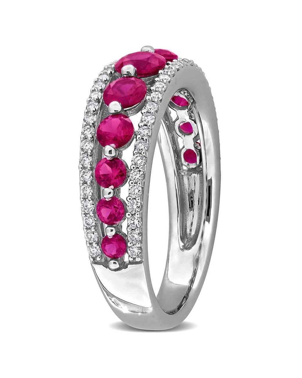 Created Forever Pink 1 1/2Ct Tgw Created Ruby And 1/3Ct Tw Lab-Grown Diamond Graduated Ring for men
