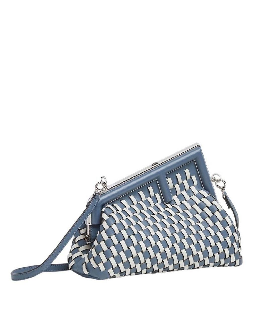 Fendi Blue Detachable Strap Hand Woven Clutch