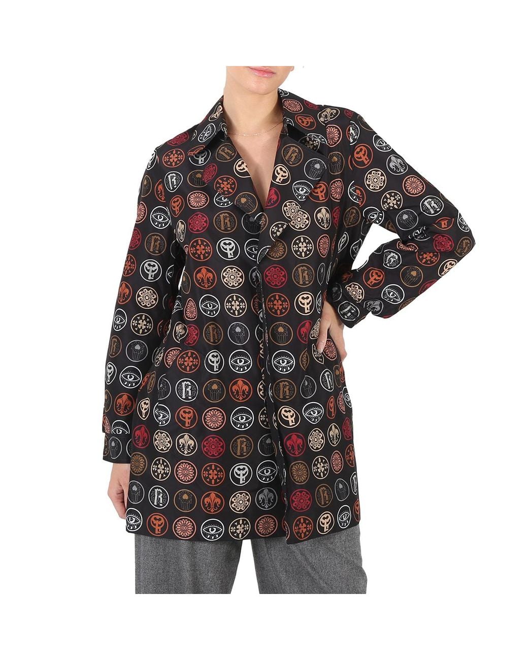 Roberto Cavalli Black Ladies Coin-Print Belted Trench Jacket, Brand Size 40 (Us for men