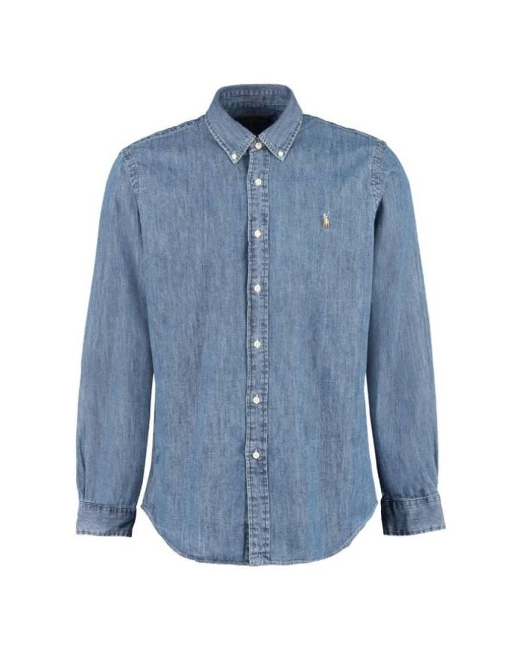 Polo Ralph Lauren Blue Custom Fit Cotton Denim Shirt for men
