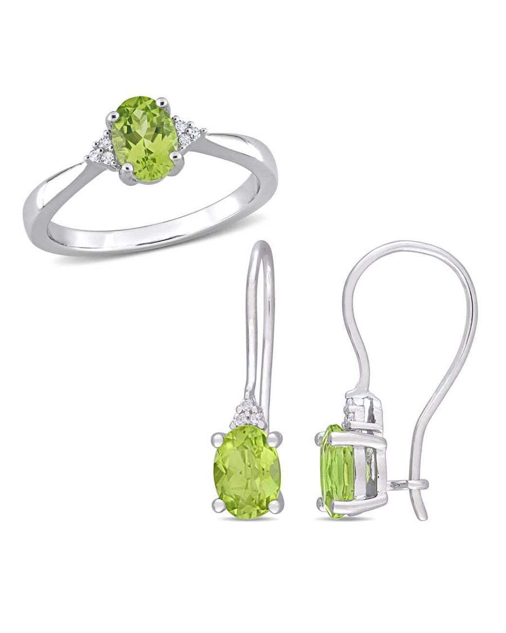 Amour White 2 1/2 Ct Tgw Oval Peridot And Diamond Accent Ring And Euro Back Earrings Set for men