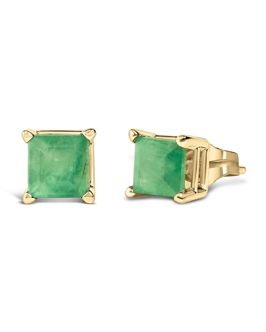 Haus of Brilliance Green 14K 5X5Mm Princess Cut Emerald Solitaire Stud Earrings for men