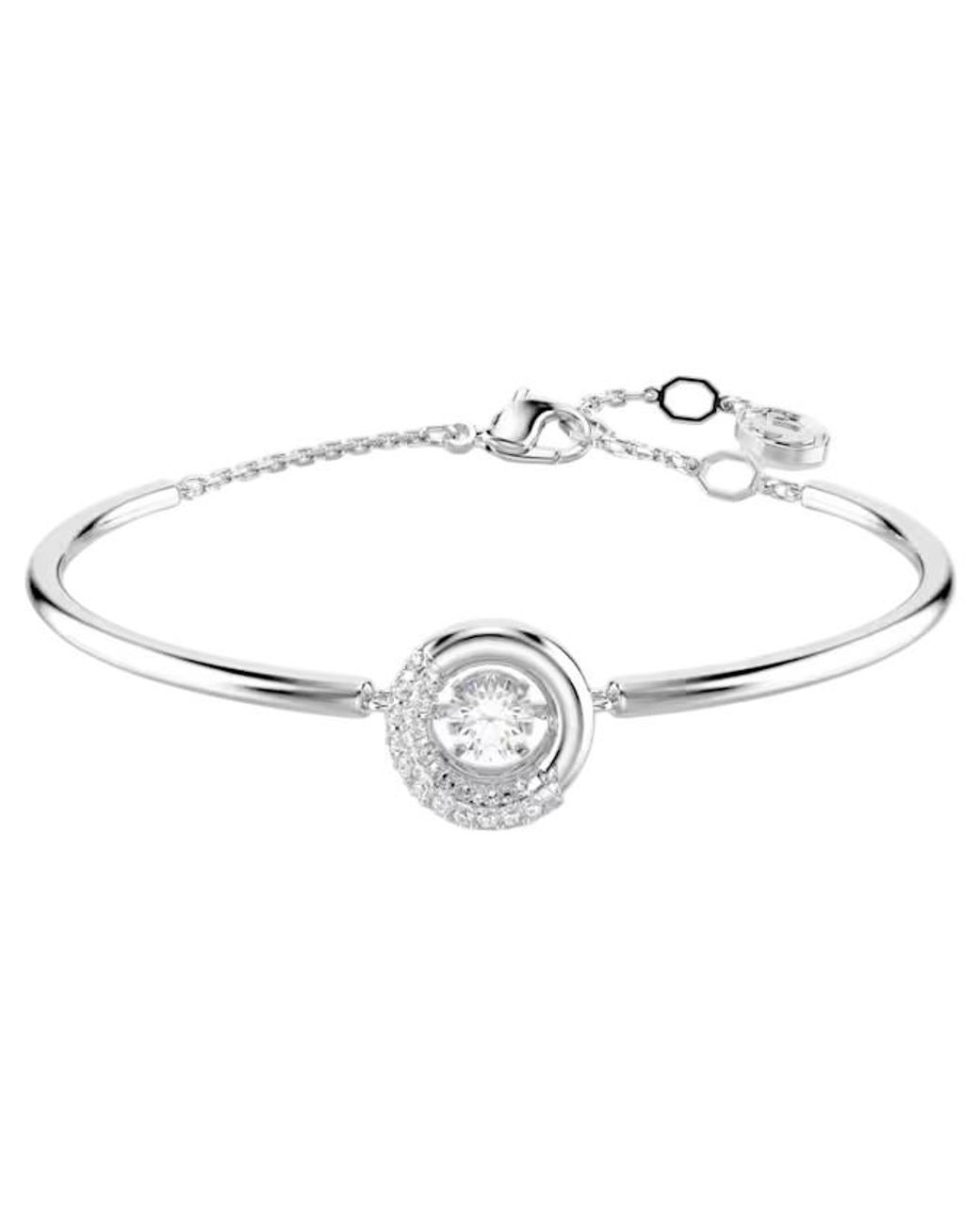 Swarovski White Dextera Round Cut Rhodium Plated Bangle for men