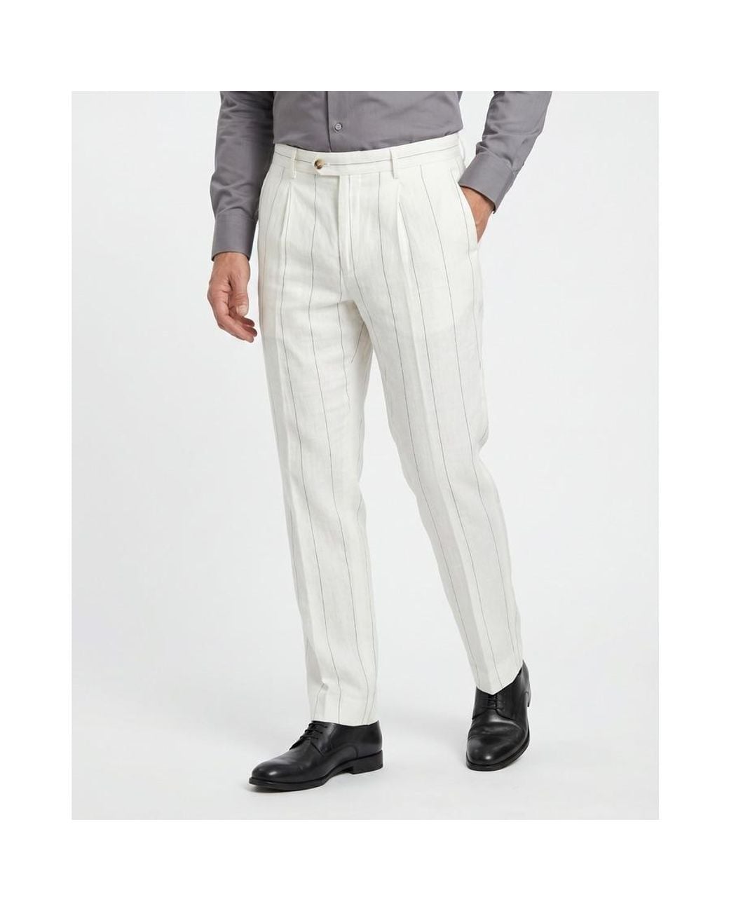 Brunello Cucinelli White Off- Linen Striped Trousers, Brand Size 48 (Us for men