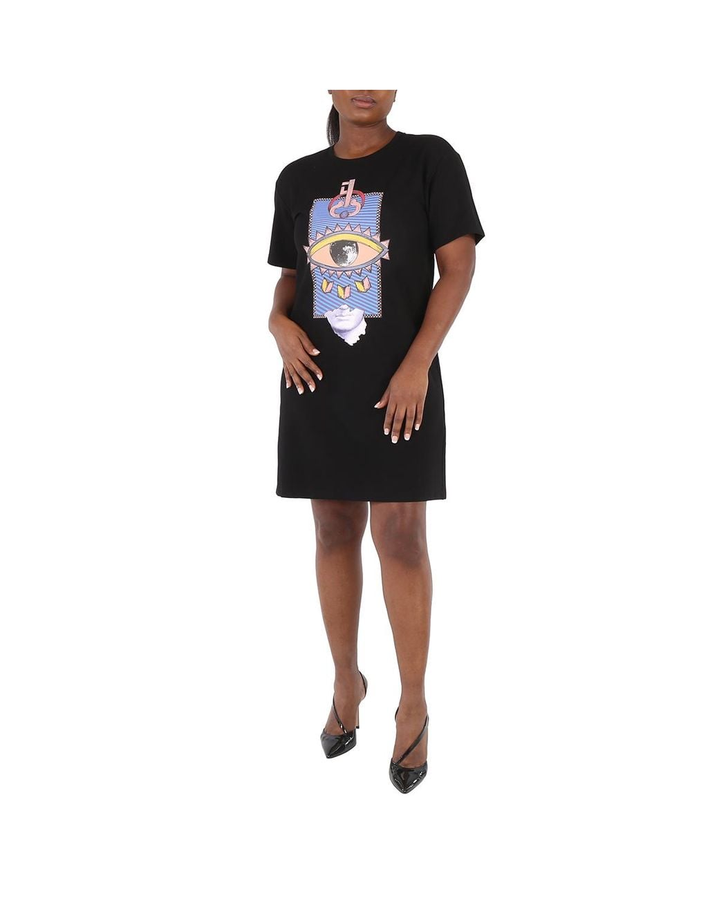 Roberto Cavalli Black Ladies Lucky Symbol Crewneck Dress, Brand Size 44 (Us for men