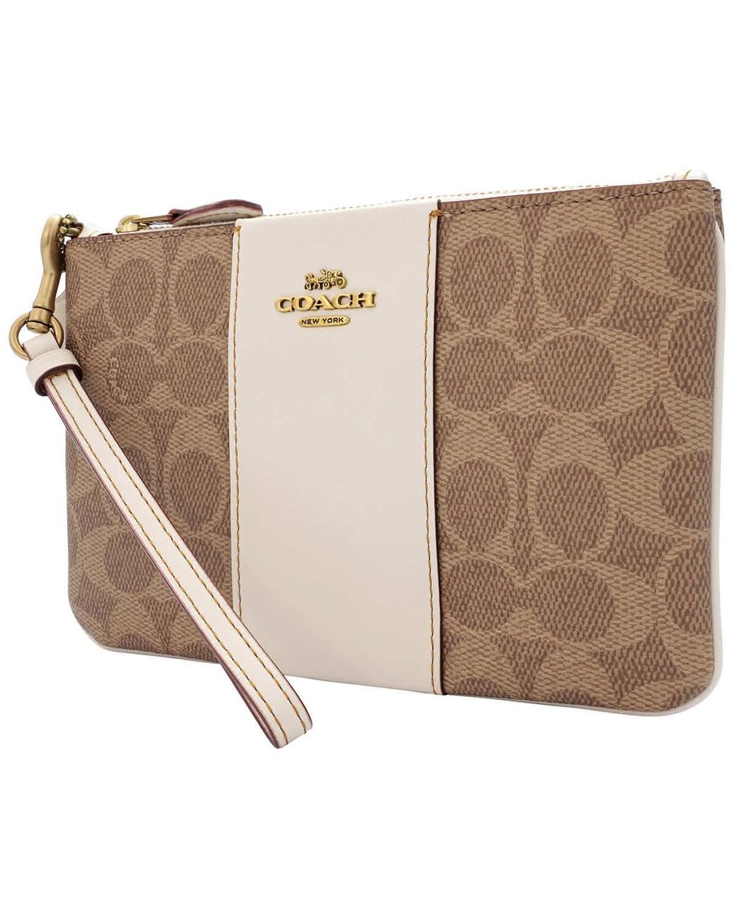COACH Colorblock Signature Canvas Small Wristlet in Natural Lyst