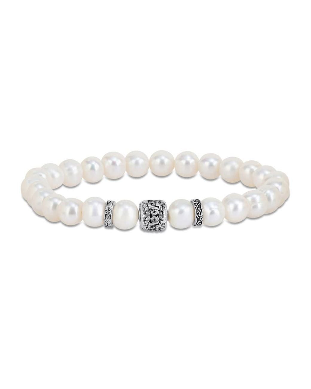 Amour Metallic 8-9Mm Cultured Freshwater Pearl Stretchable Bracelet With Silvertone Rondelles for men