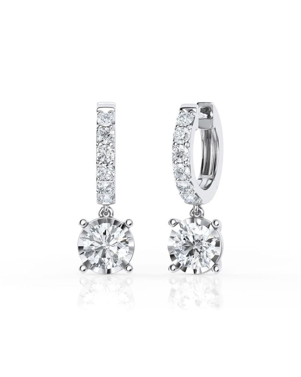 Brilliant Diamond White 2 Carat Lab Grown Diamond Dangle Drop Huggie Hoop Earrings for men