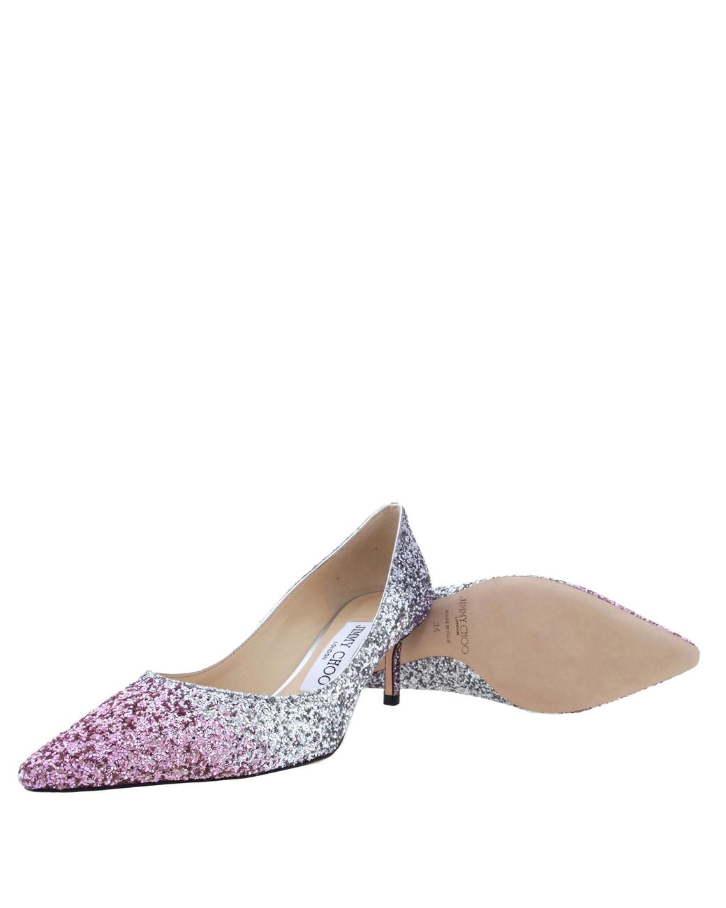 Jimmy Choo Metallic Romy 60 Glitter Fabric Pumps, Brand Size 34 Us Size 4