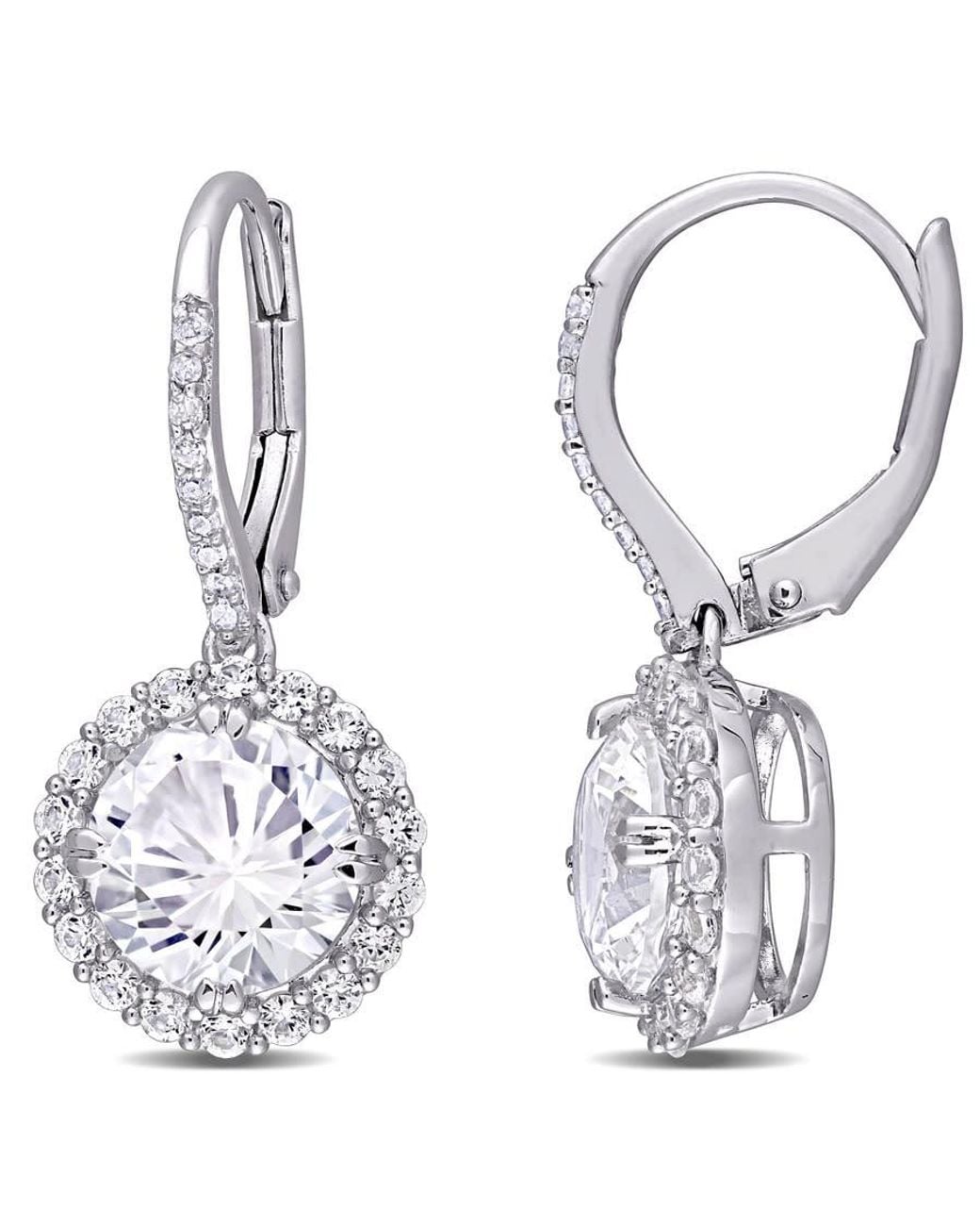 Amour White 5 /12 Ct Tgw Created Sapphire And 1/10 Ct Tw Diamond Halo Leverback Earrings for men
