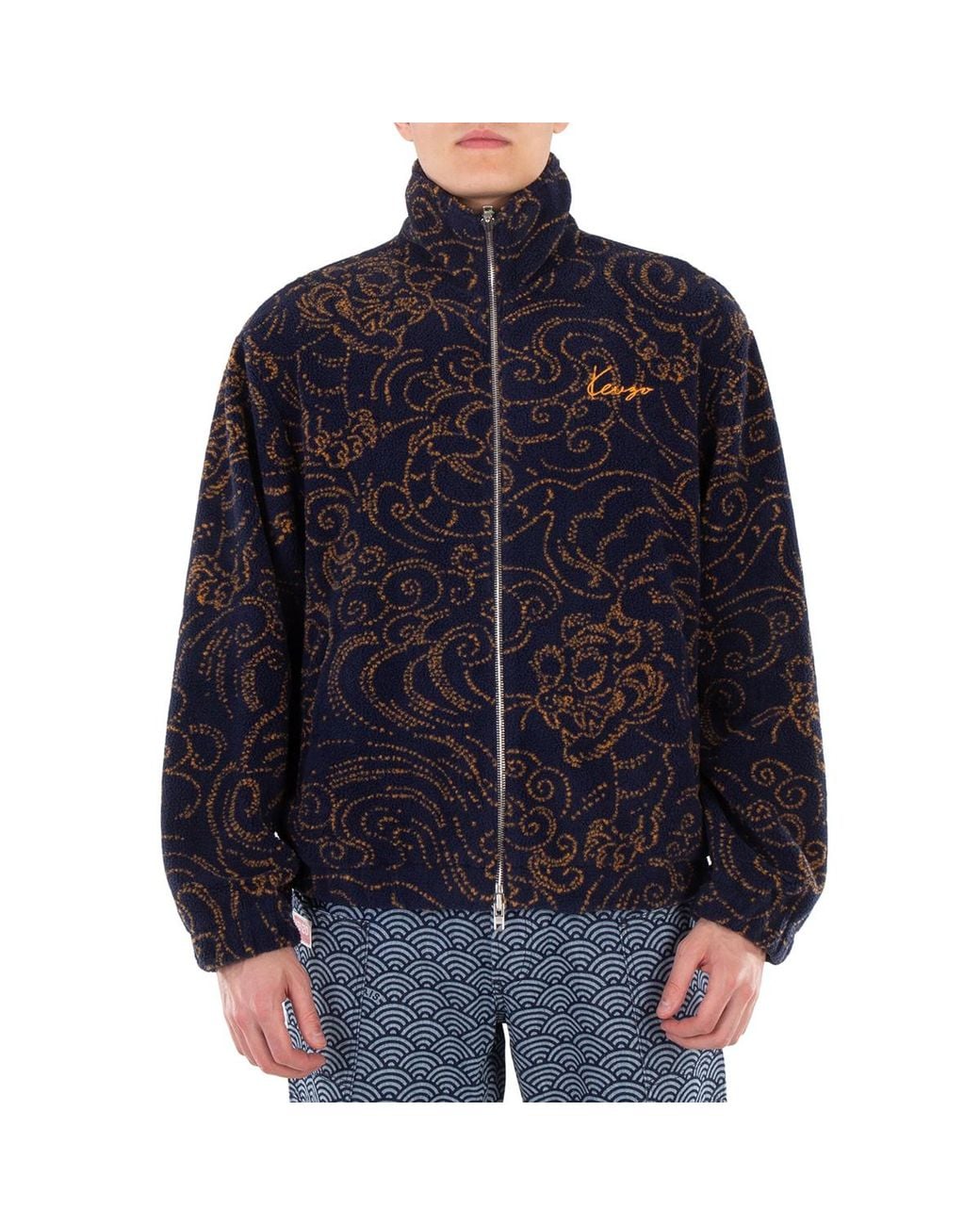 KENZO Blue Embroidered Logo High-Neck Jacket for men
