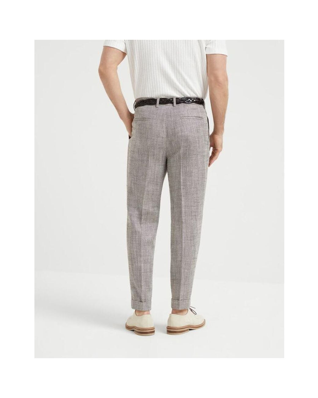 Brunello Cucinelli Gray Light Linen Blend Trousers, Brand Size 54 (Us for men