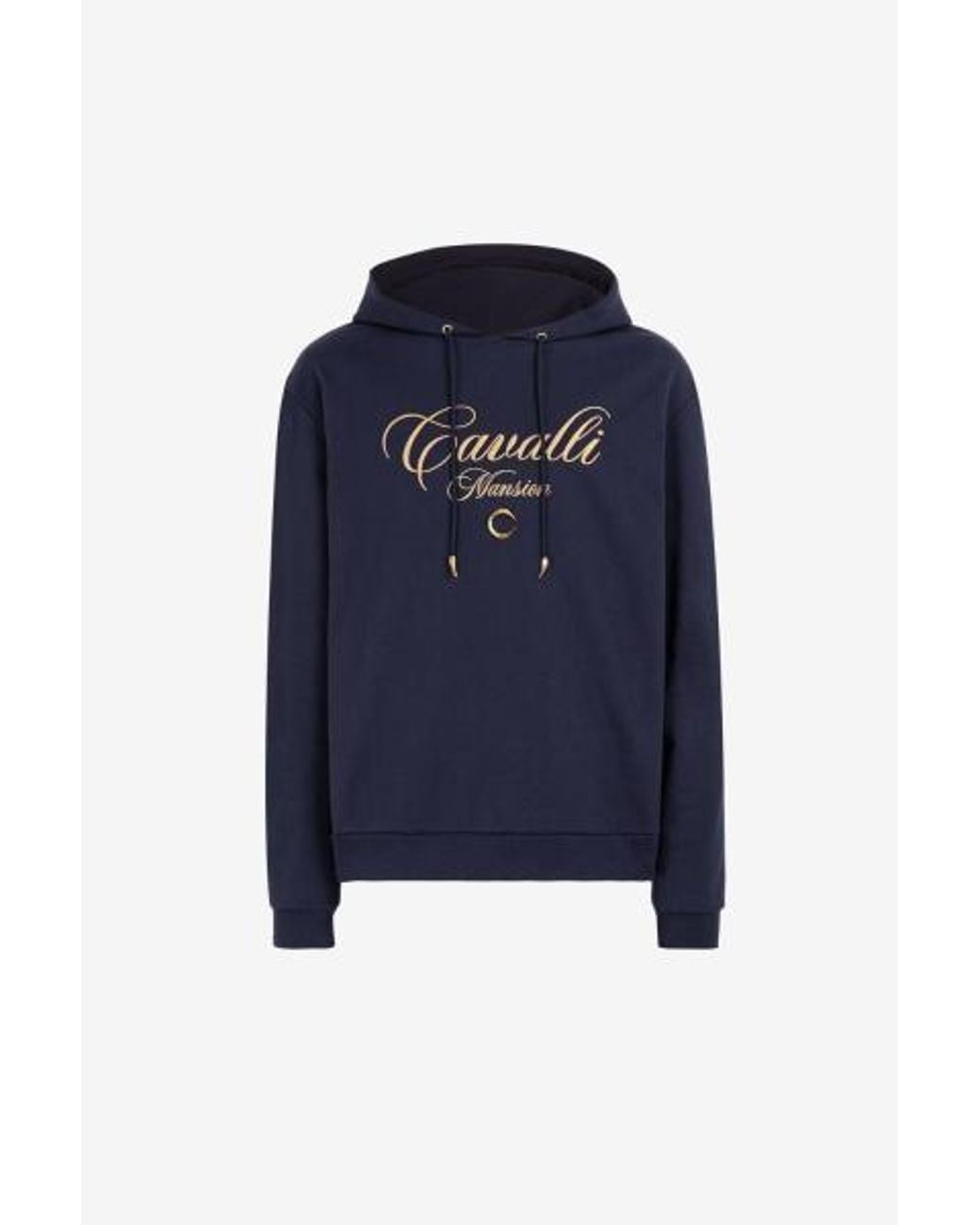 Roberto Cavalli Blue Cavalli Mansion Logo Cotton Hoodie for men