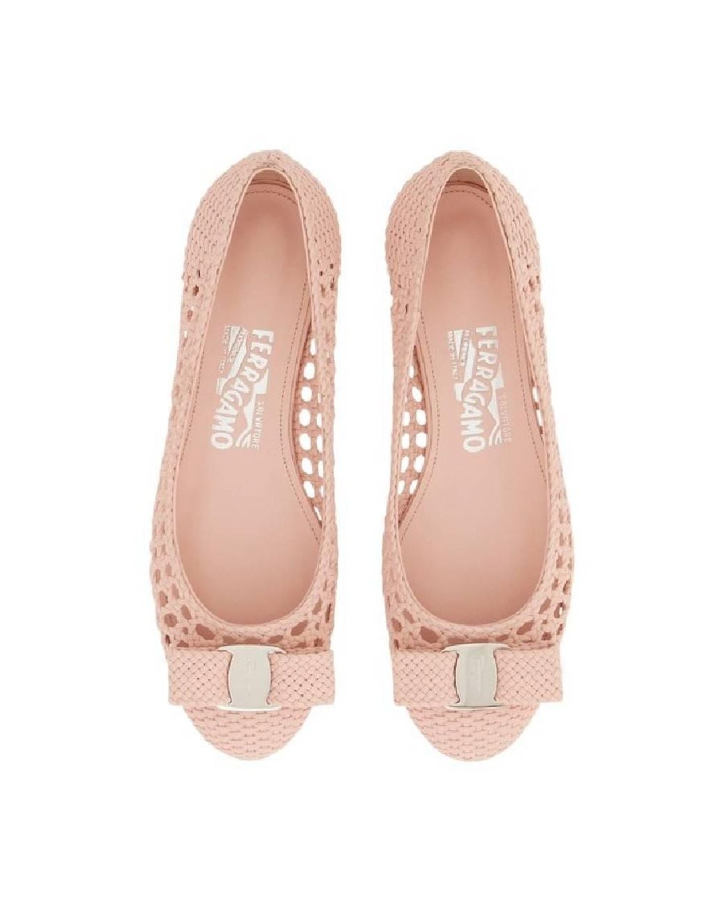 Ferragamo Pink Woven Varina Ballet Flats