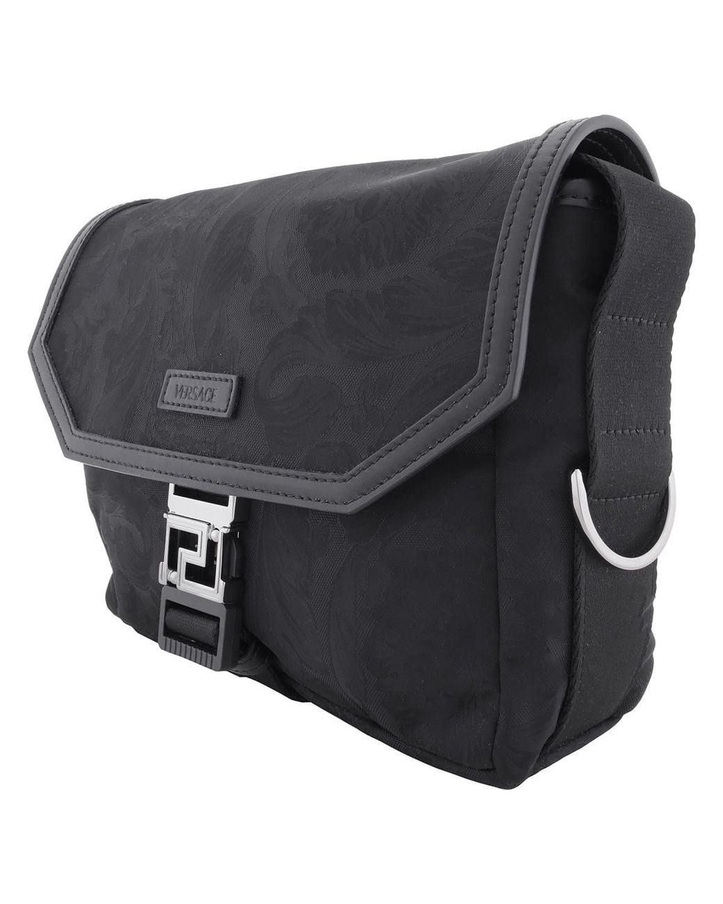 Versace Black Neo Nylon Jacquard Messenger Bag for men
