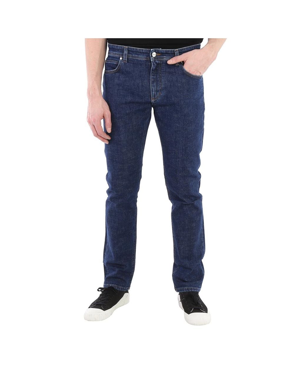 Roberto Cavalli Blue Dark Lucky Symbol Embroidered Five Pocket Jeans, Waist for men