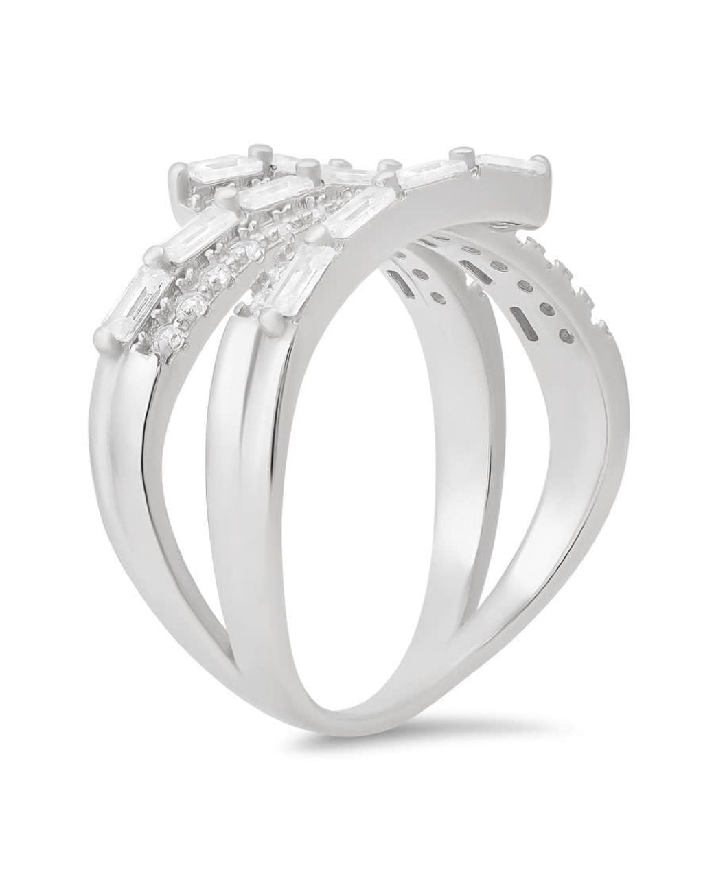 Kylie Harper Metallic Sterling Cz Baguette-Cut Sprial Crossover Ring for men