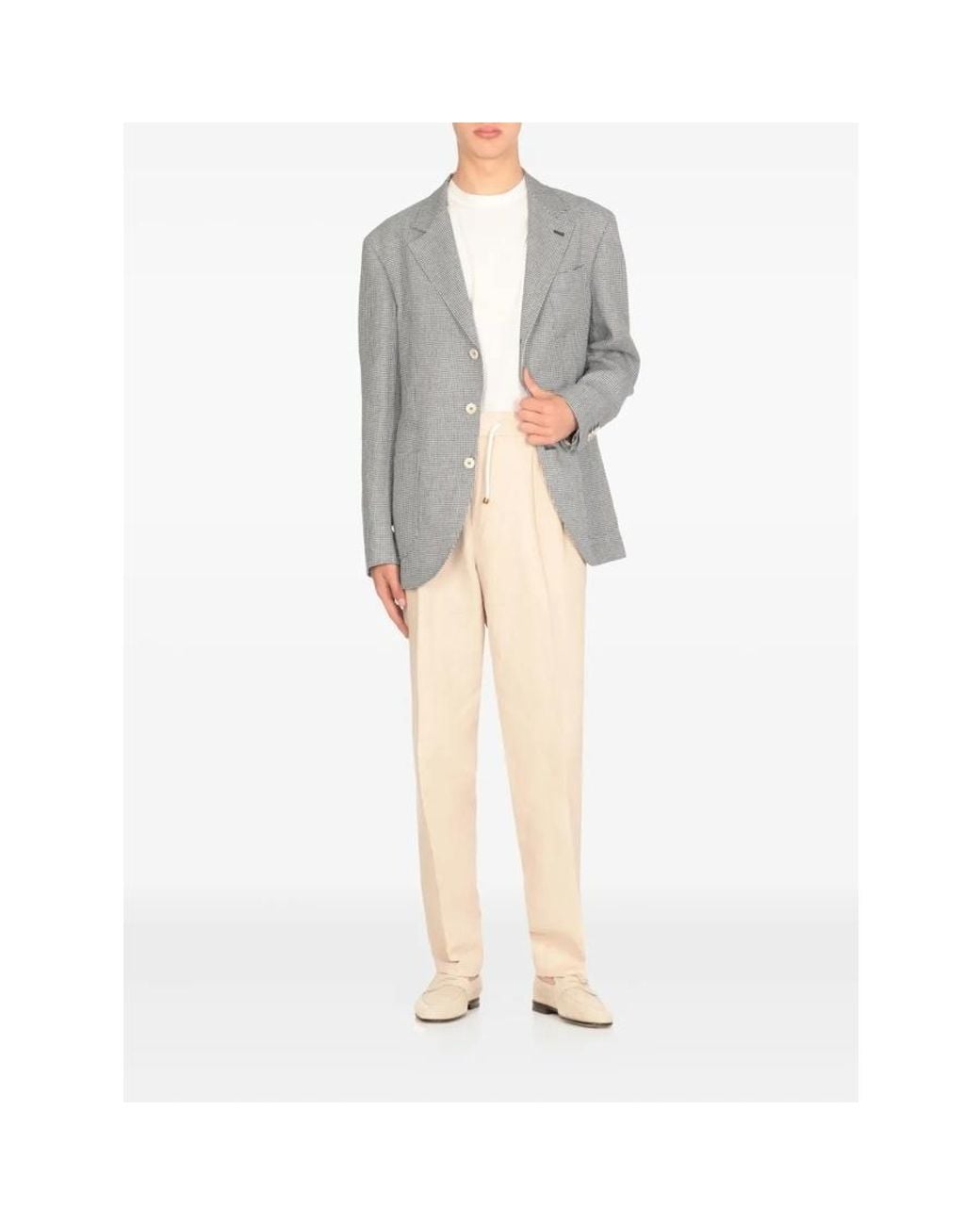 Brunello Cucinelli White Checkered Deconstructed Blazer, Brand Size 48 (Us for men