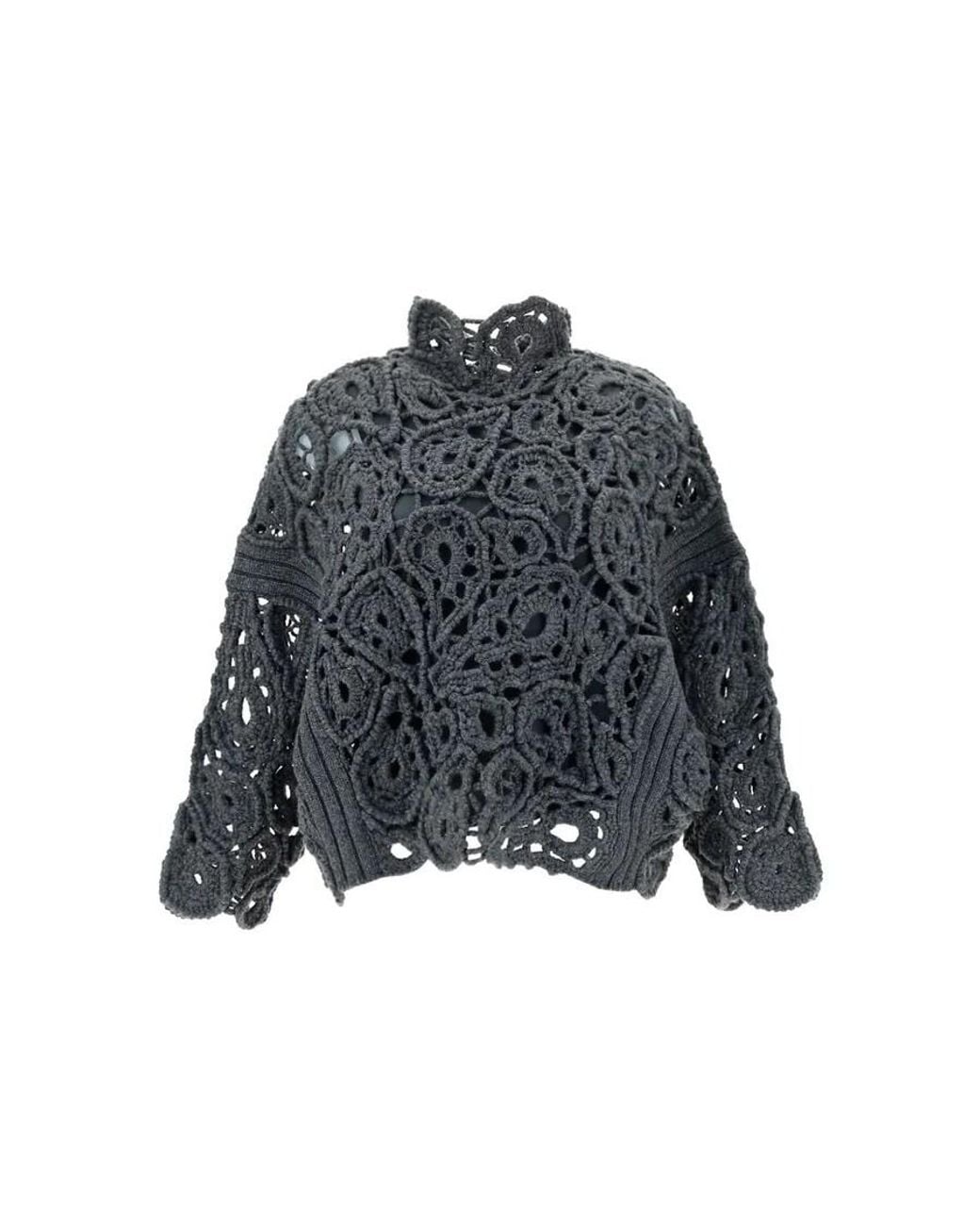Brunello Cucinelli Gray Dark Crochet Sweater, Size Medium