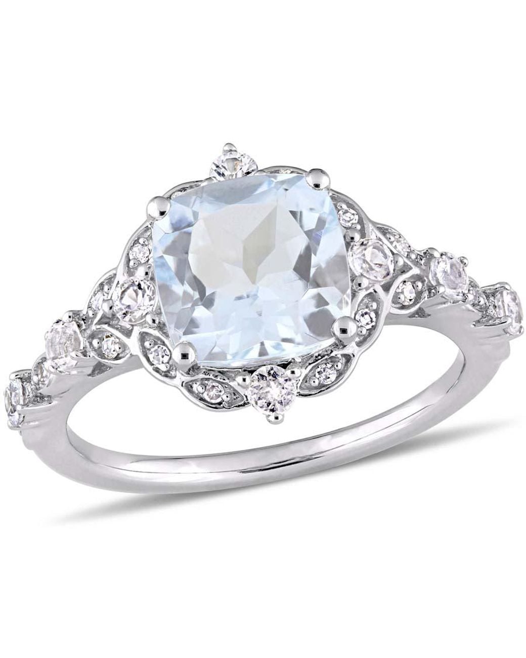 Amour Metallic 2 3/5 Ct Tgw Cushion-Cut Aquamarine, Sapphire And Diamond Accent Vintage Ring for men