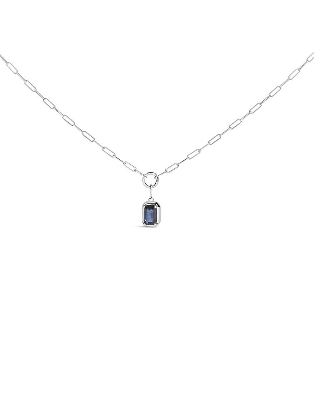 Haus of Brilliance Metallic 10K Emerald Cut 6X4 Mm Sapphire Solitaire Pendant Necklace for men