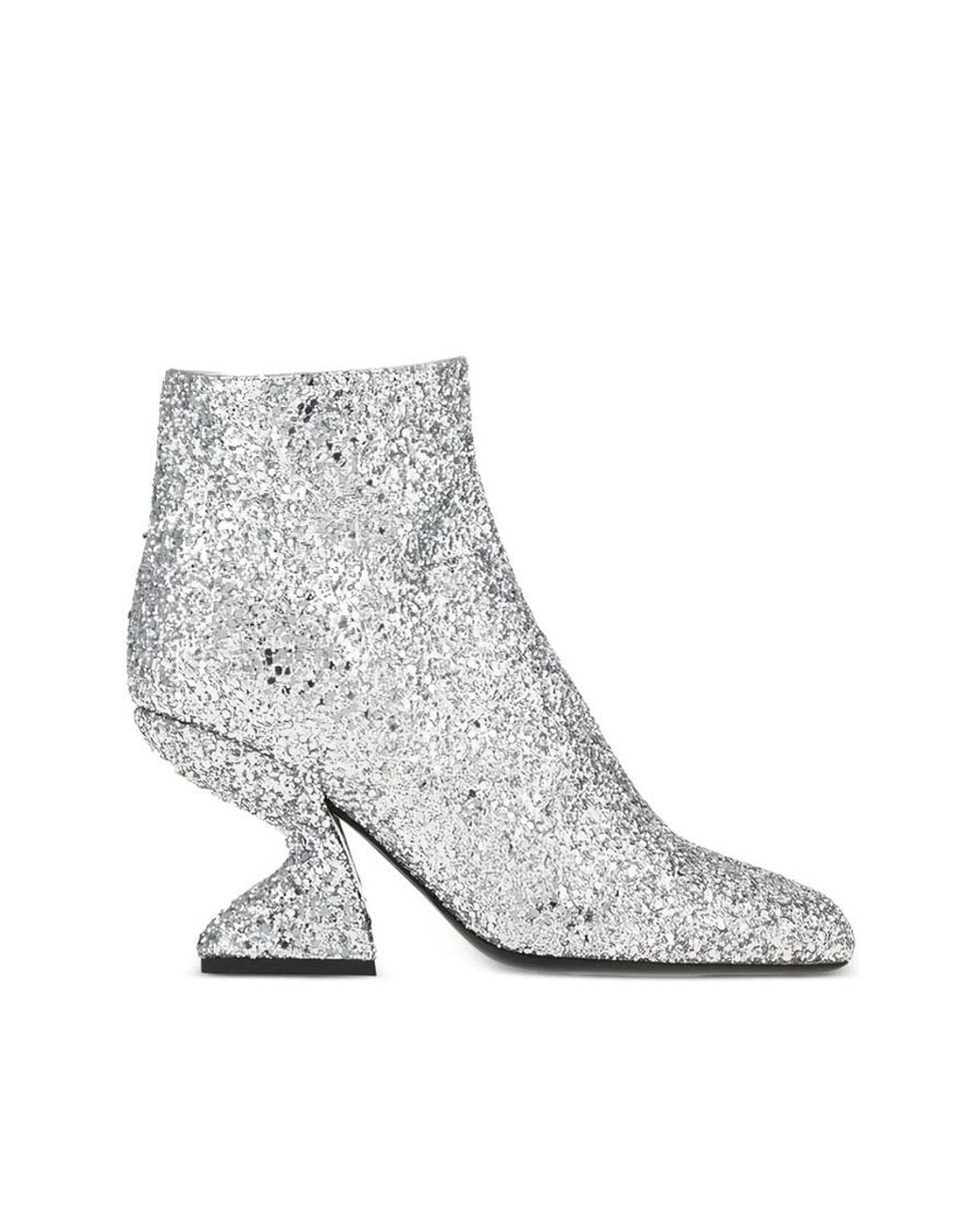 Ferragamo Gray Glitter-Effect Sculpted-Heel Ankle Boots