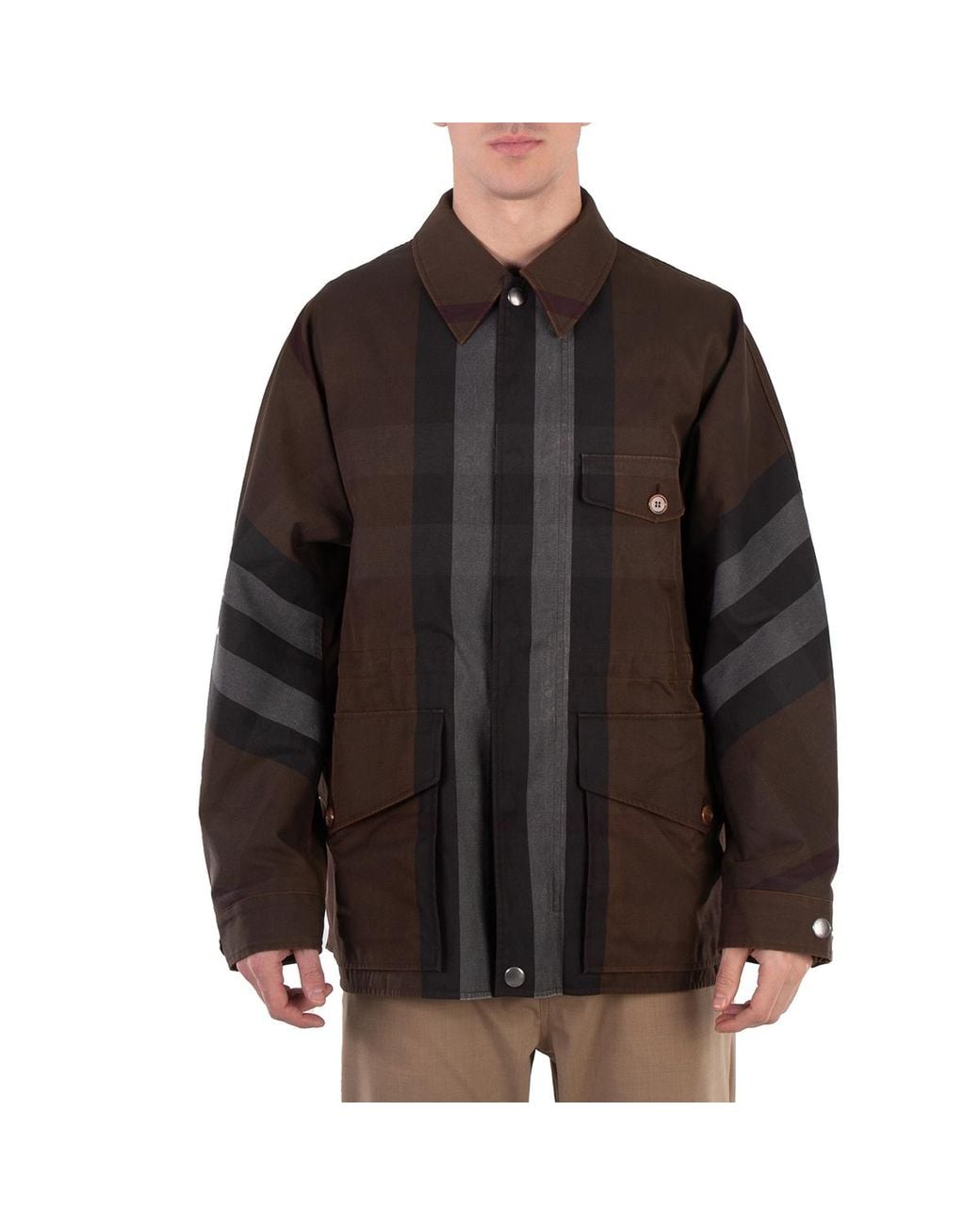 Burberry Brown Dark Birch Check Cotton Blend Field Jacket, Brand Size 46 (Us for men