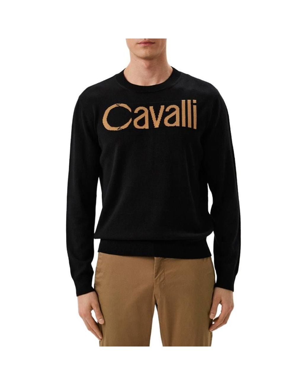 Roberto Cavalli Black Logo Jacquard Wool Jumper for men