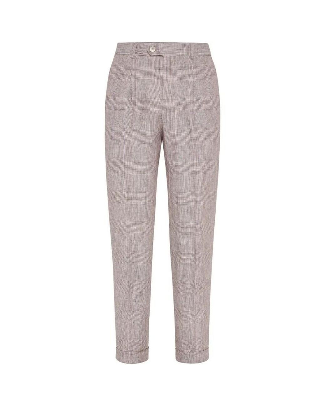 Brunello Cucinelli Gray Light Linen Tapered Trousers, Brand Size 52 (Us for men