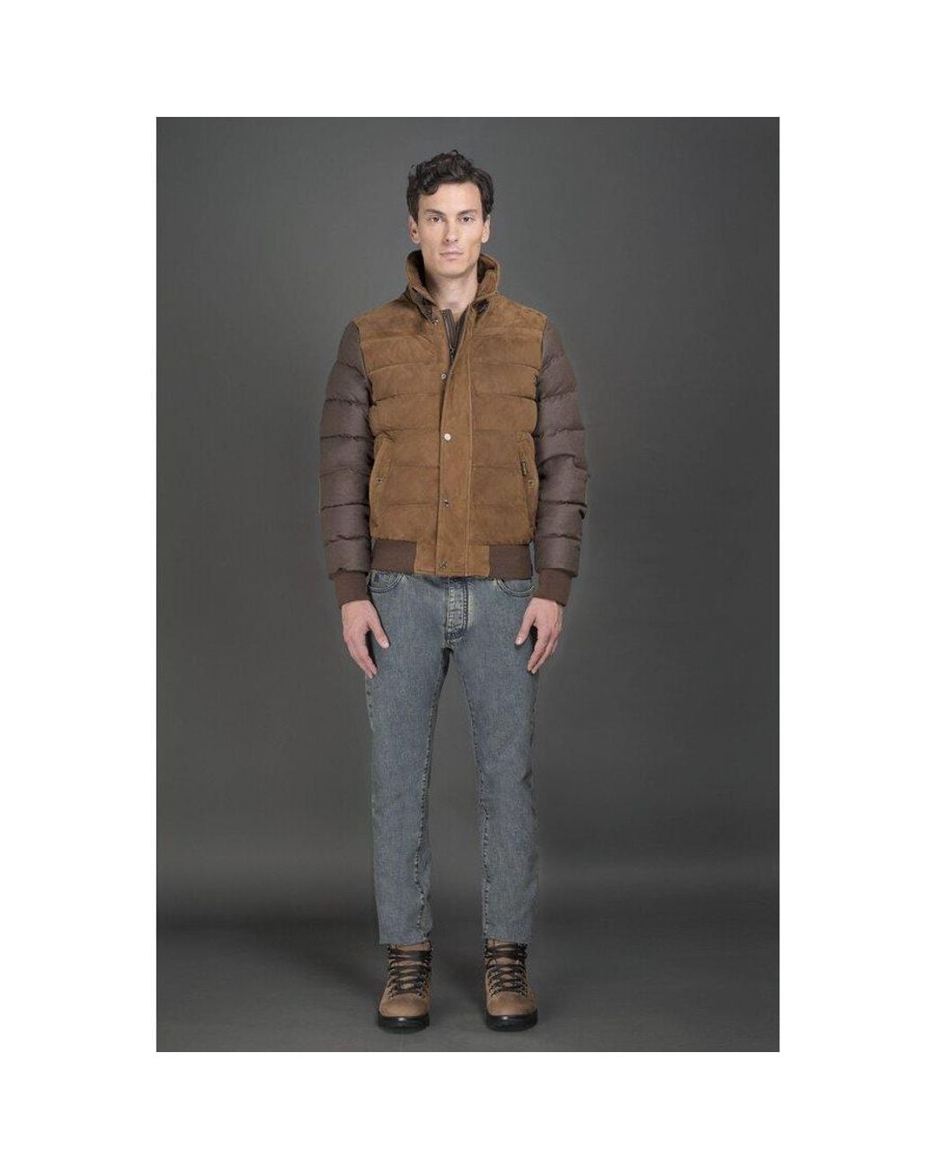 Moorer Brown Quilted Jacket With Fur Collar for men