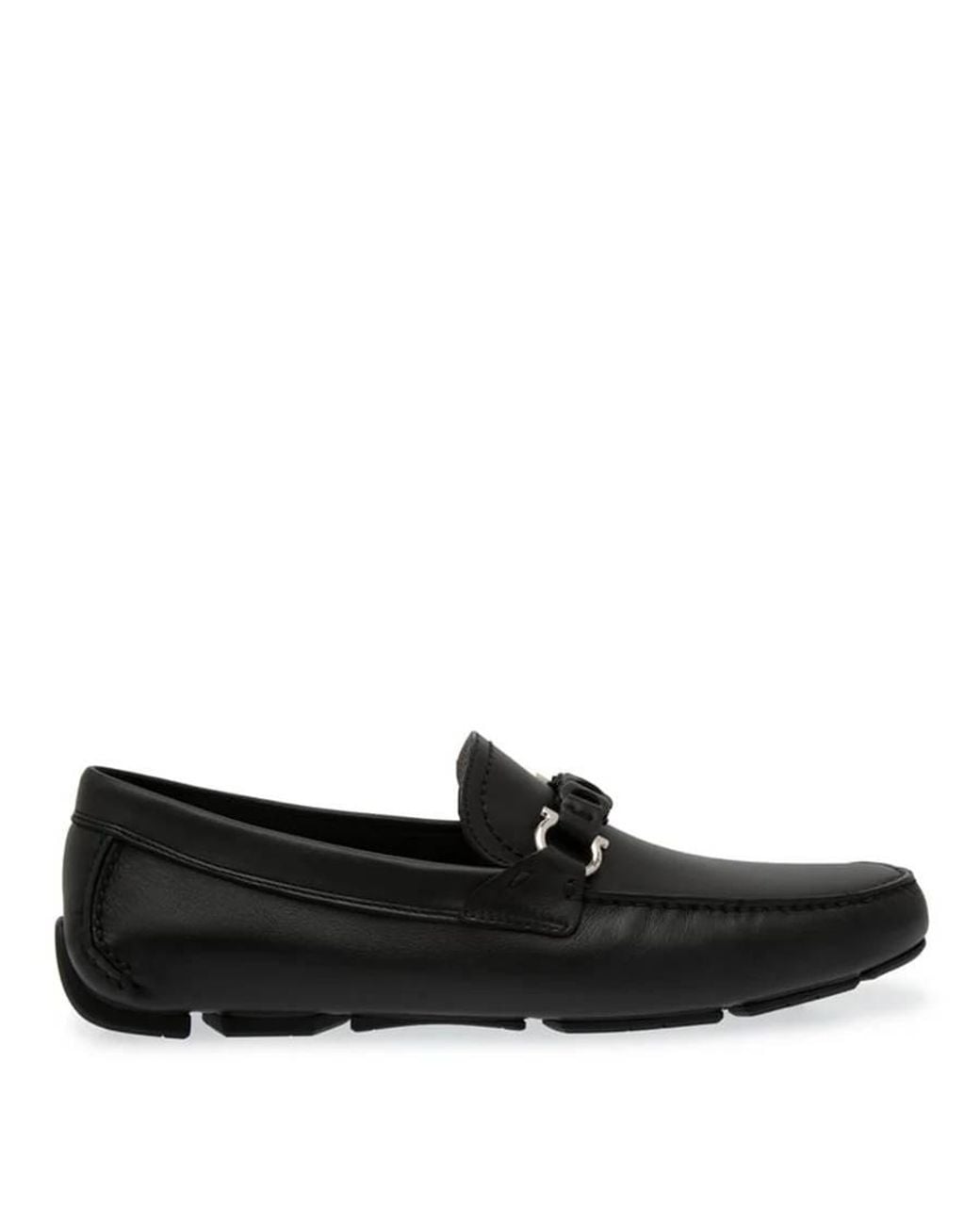 Ferragamo Black Stuart Gancini Leather Loafers for men