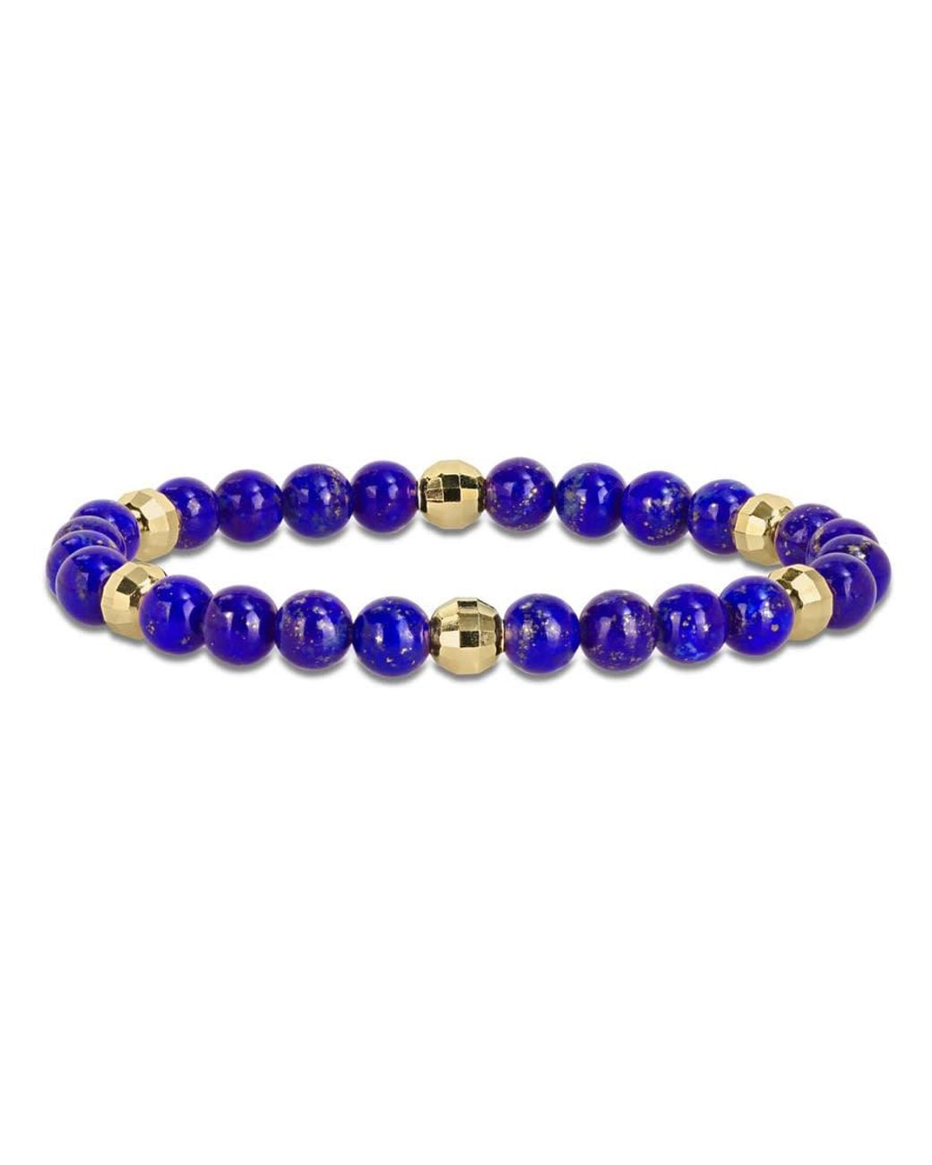 Amour Blue 19 1/5Ct Tgw Lapis Plated Sterling Stretchable Bead Bracelet for men