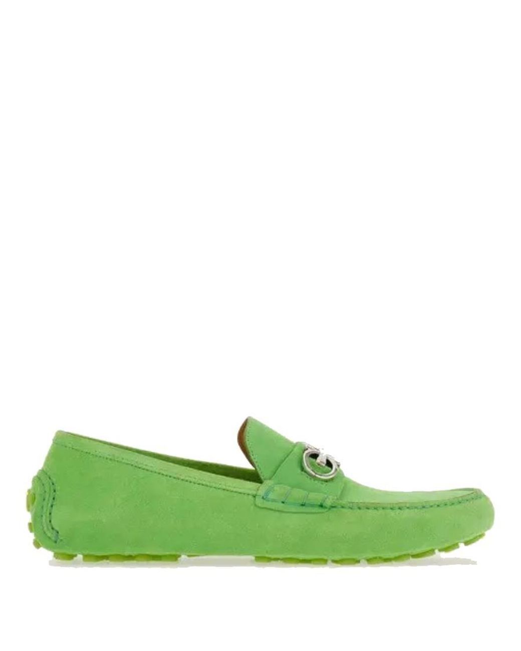 Ferragamo Green Gancini Ornament Driver Loafers for men