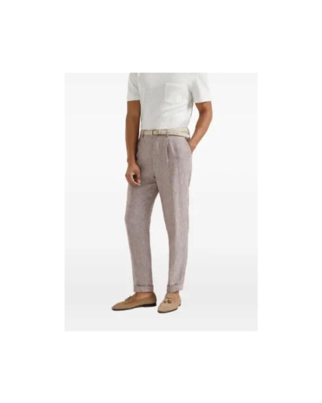 Brunello Cucinelli Gray Light Linen Tapered Trousers, Brand Size 52 (Us for men