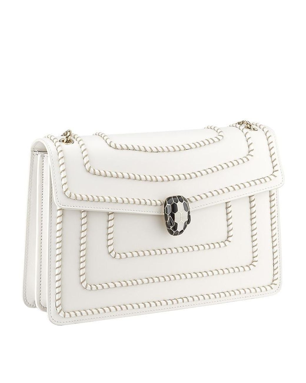 BVLGARI White Serpenti Forever Woven Chain Leather Shoulder Bag