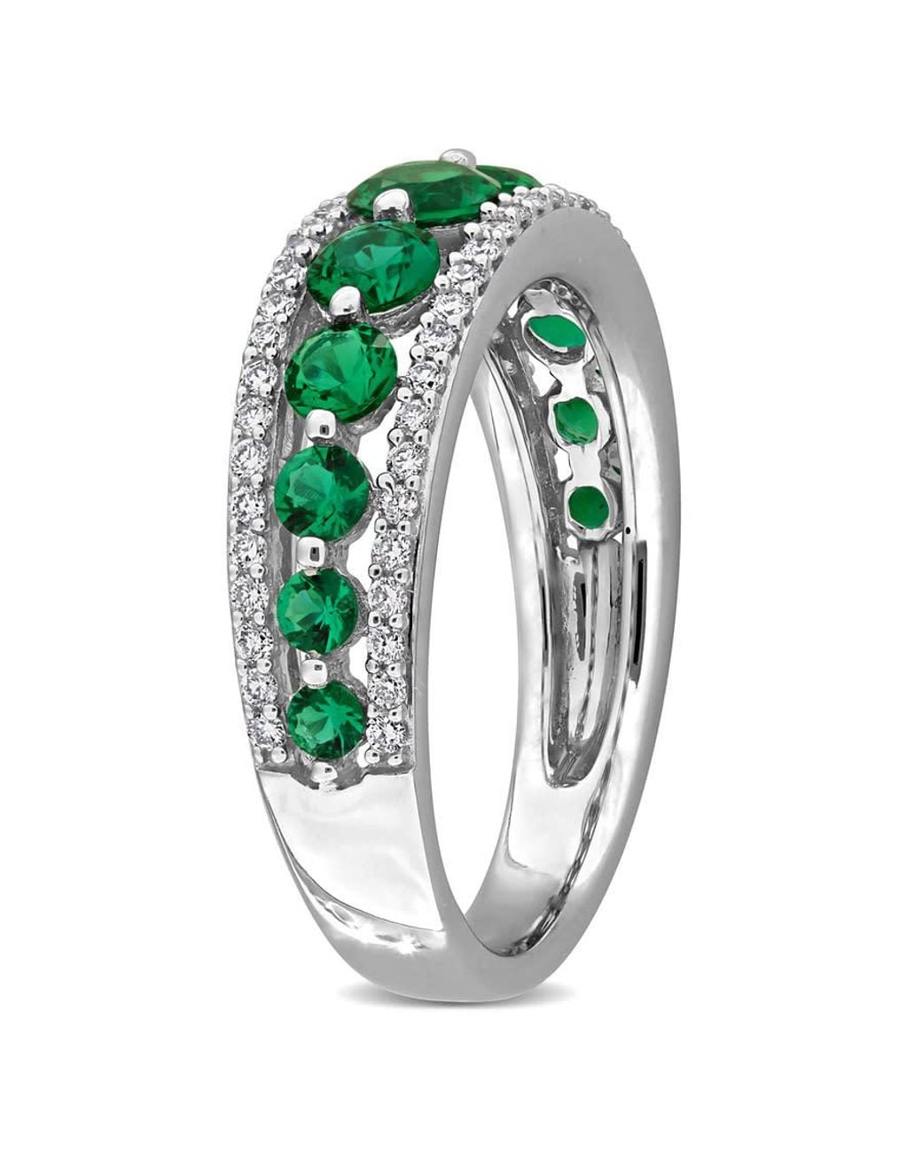 Created Forever Green 1Ct Tgw Created Emerald And 1/3Ct Tw Lab-Grown Diamond Graduated Ring for men