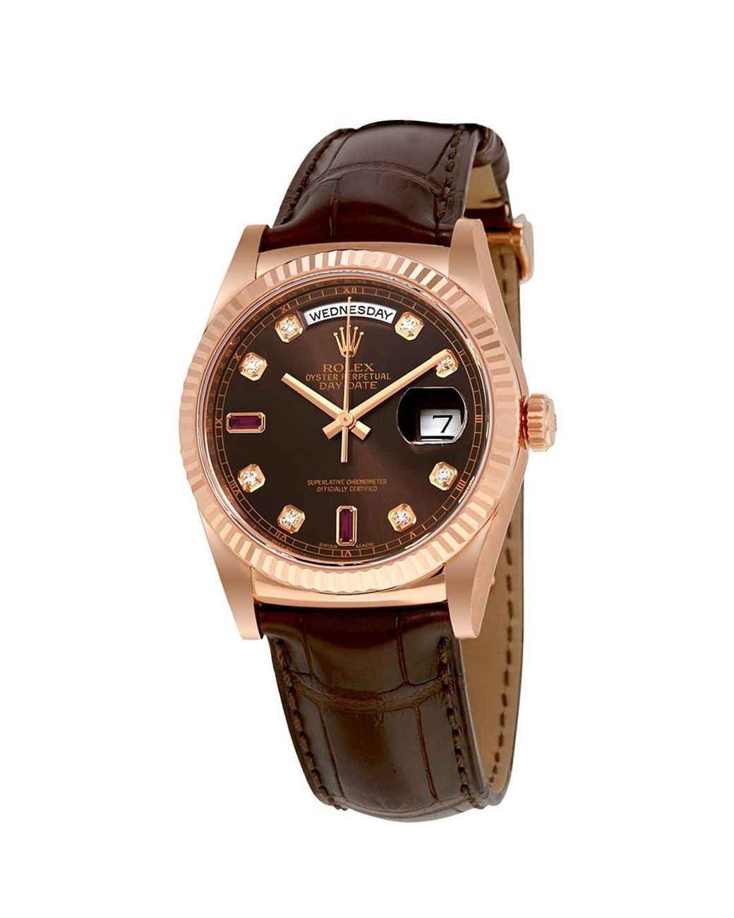 Ruby Dial Leather Automatic Mens Watch 