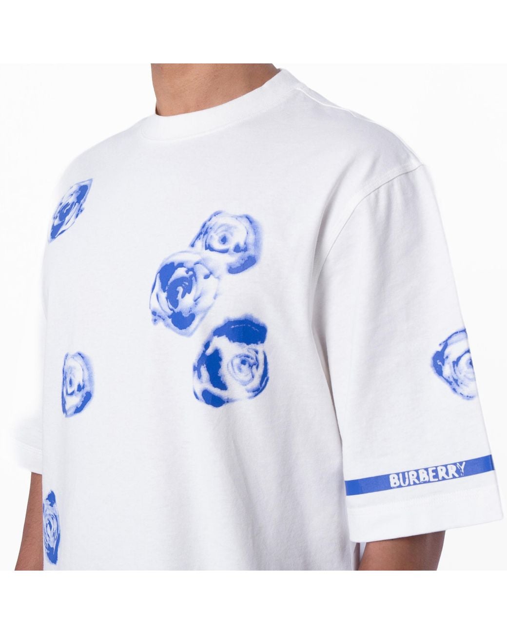 Burberry Blue Rose Print Cotton Jersey T-Shirt for men