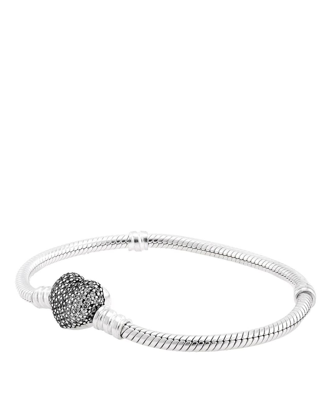 Pandora Metallic Moments Sparkling Heart Clasp Snake Chain Bracelet for men