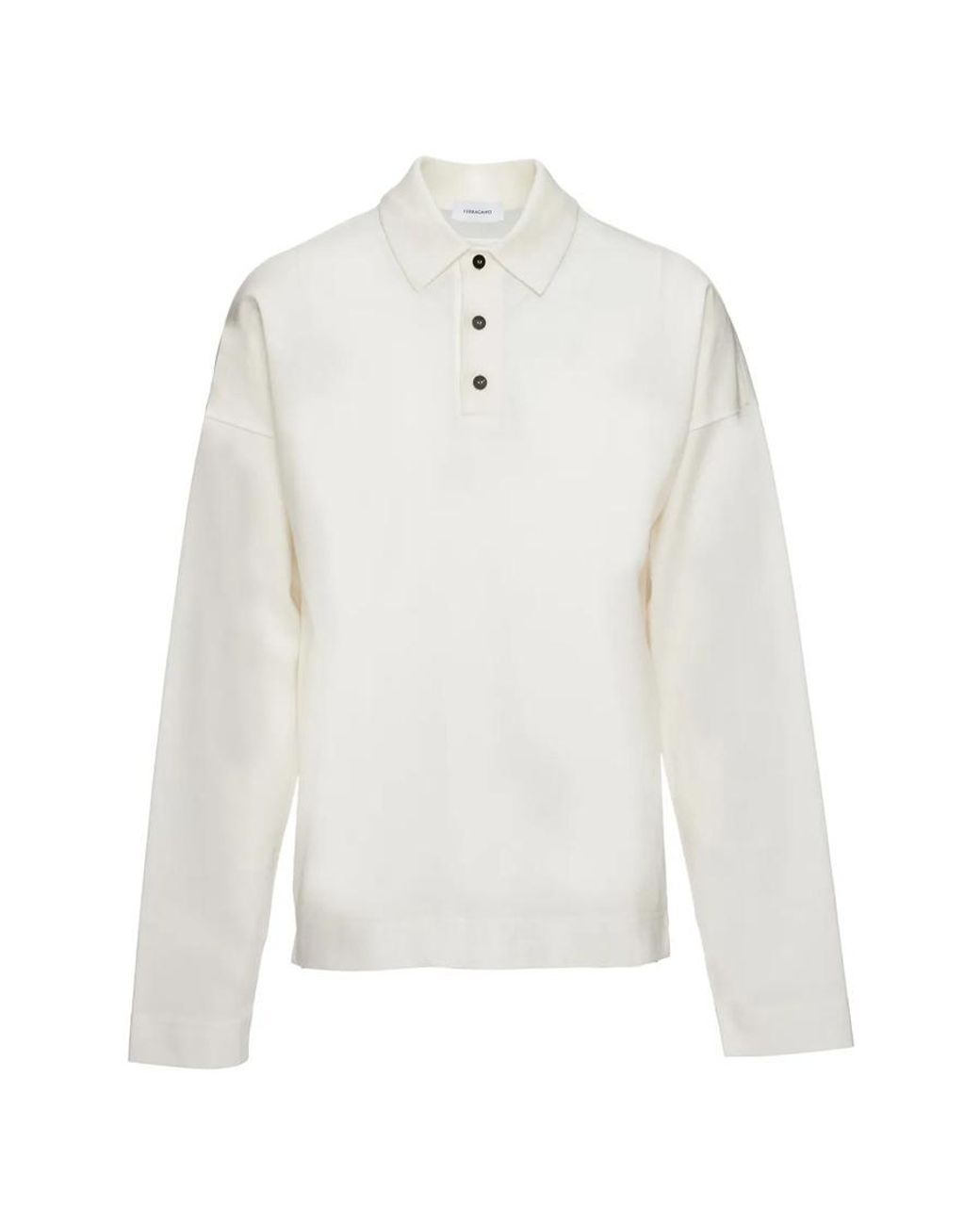 Ferragamo White Long-Sleeve Cotton Polo Shirt for men