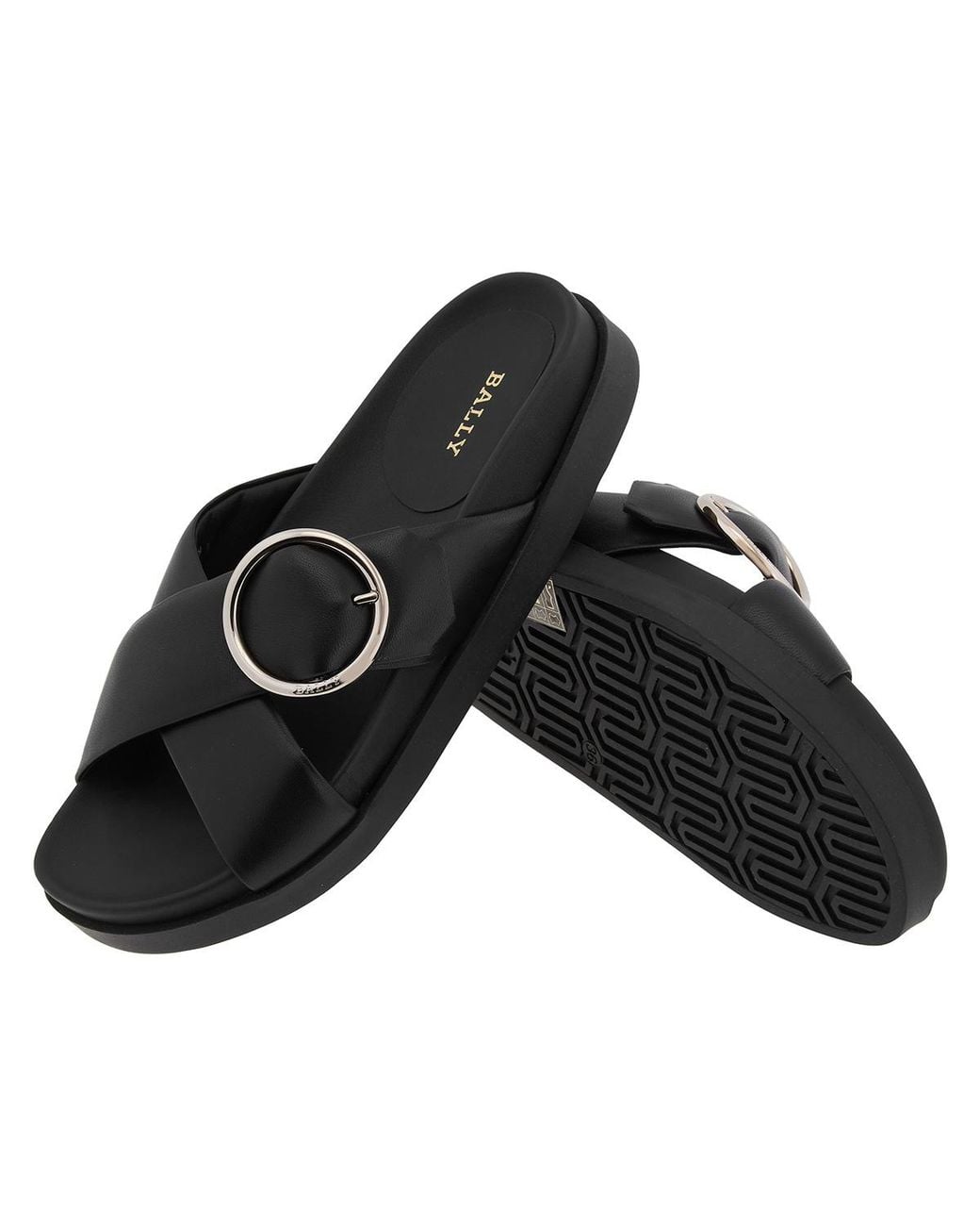 Bally Black Elida Leather Slide Sandals, Brand Size 35 Us
