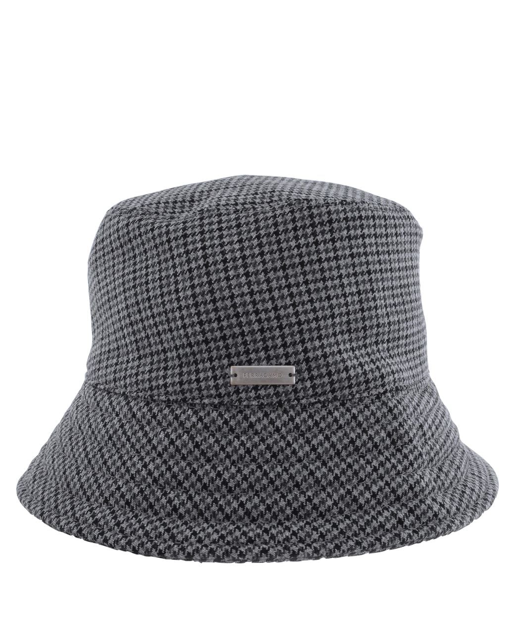 Ferragamo Gray Houndstooth Wool Bucket Hat