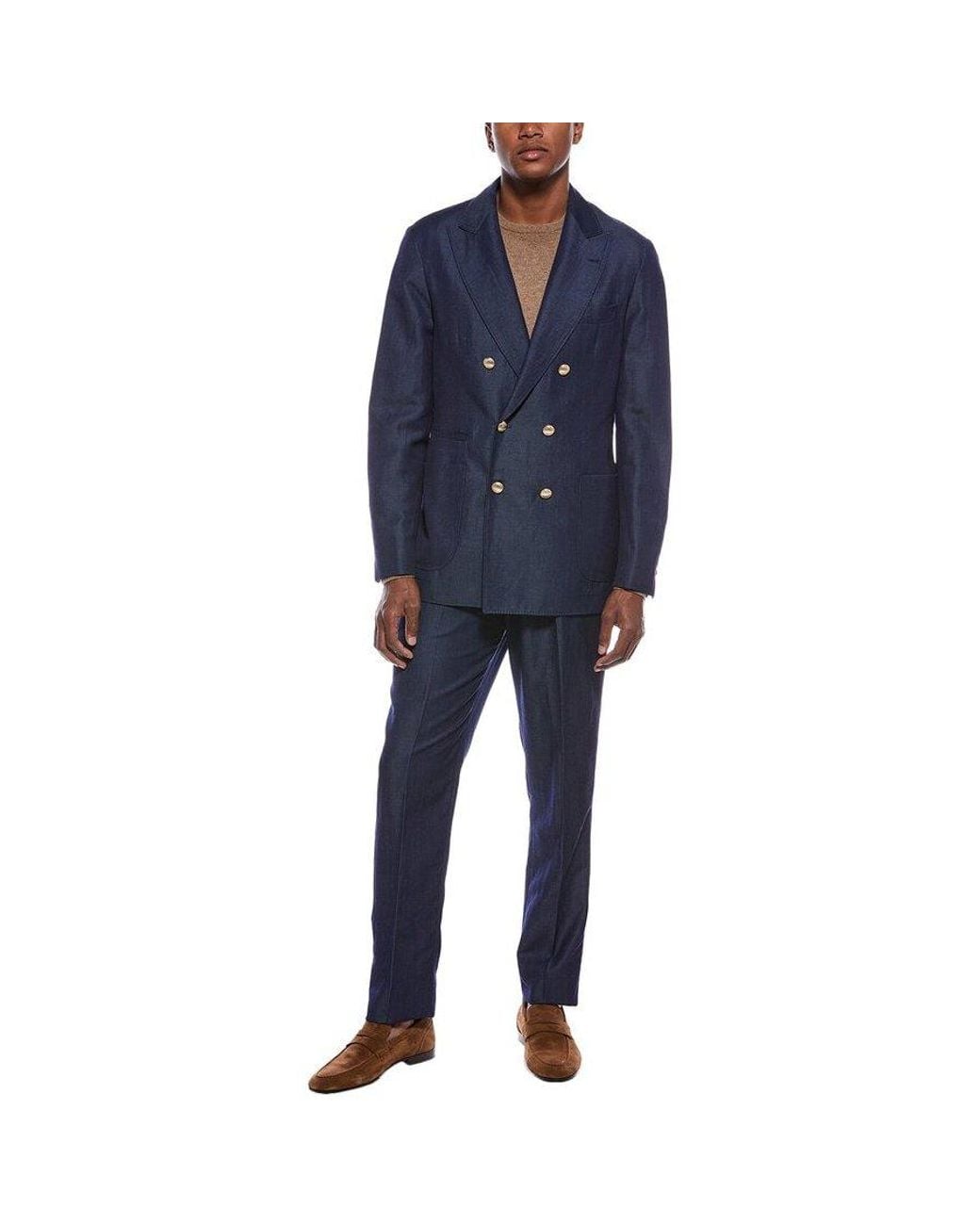 Brunello Cucinelli Blue Wool Linen Deconstructed Blazer, Brand Size 46 (Us for men