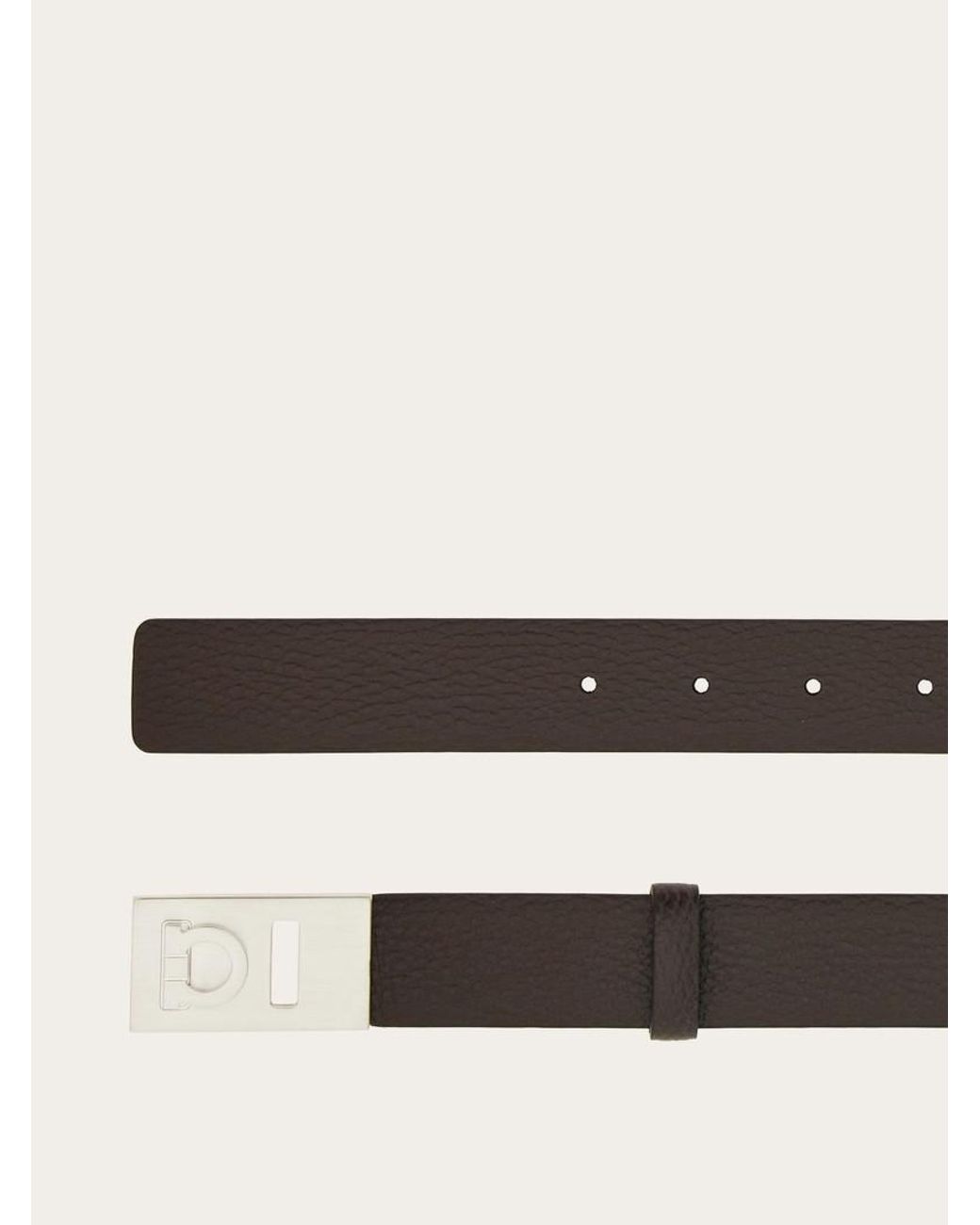 Ferragamo Brown Gancini Plaque Pebbled Leather Belt for men