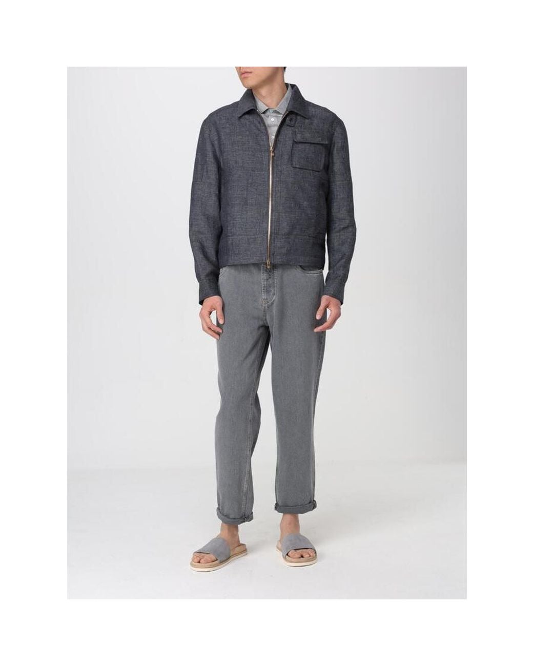 Brunello Cucinelli Gray Linen Zip Jacket, Brand Size 50 (Us for men