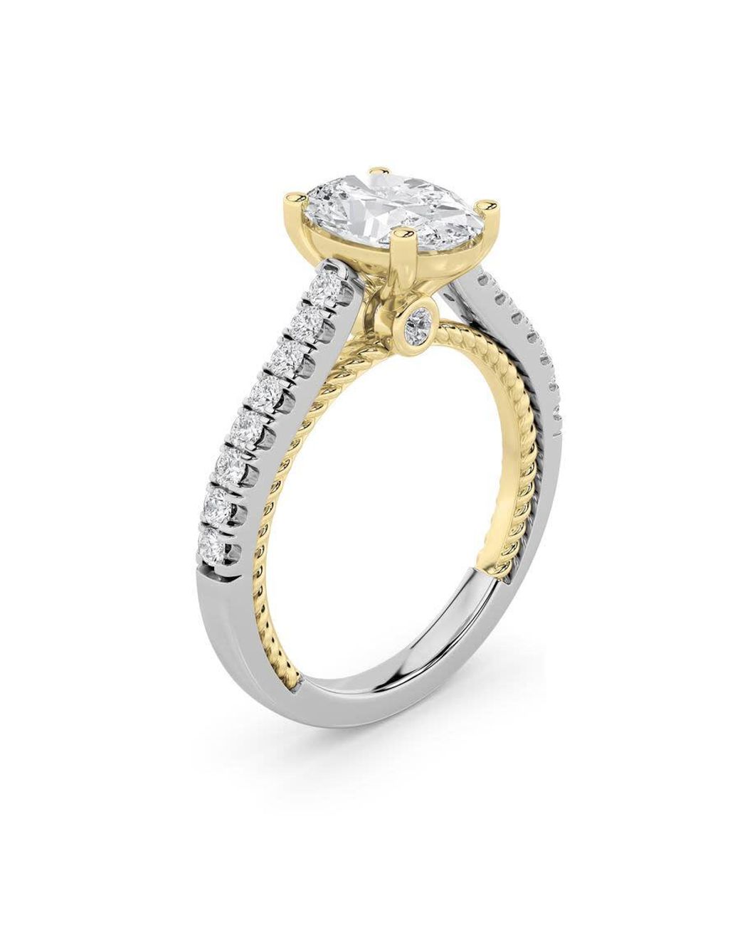 Mure And Co Metallic 2Ctw Oval Shaped Lab Grown Diamond (F/Vs) Two Tone Accented Rope Design Engagement Ring for men