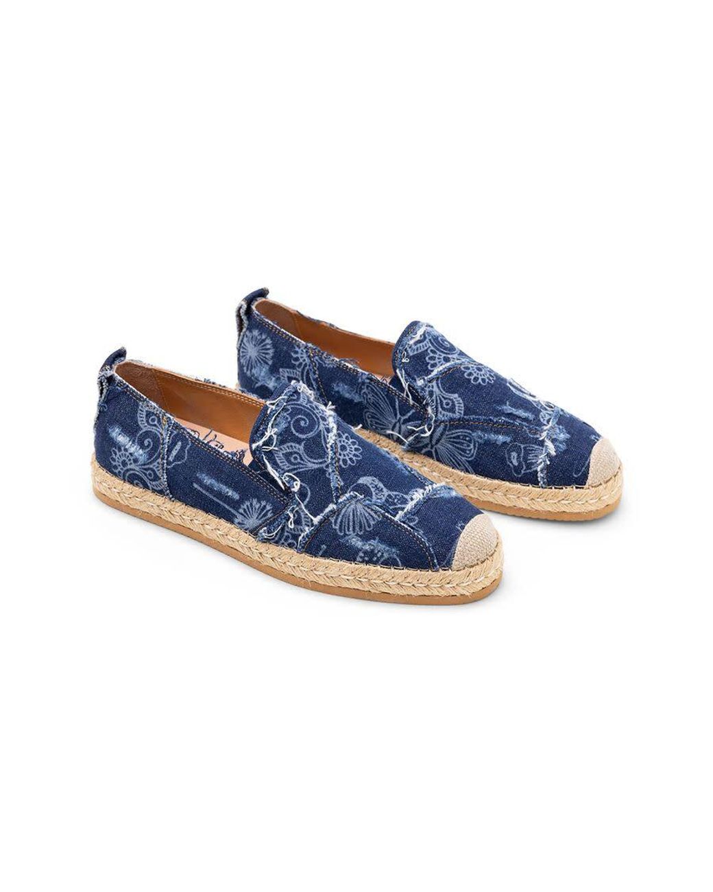Hogan Blue Denim Floral Print Espadrilles