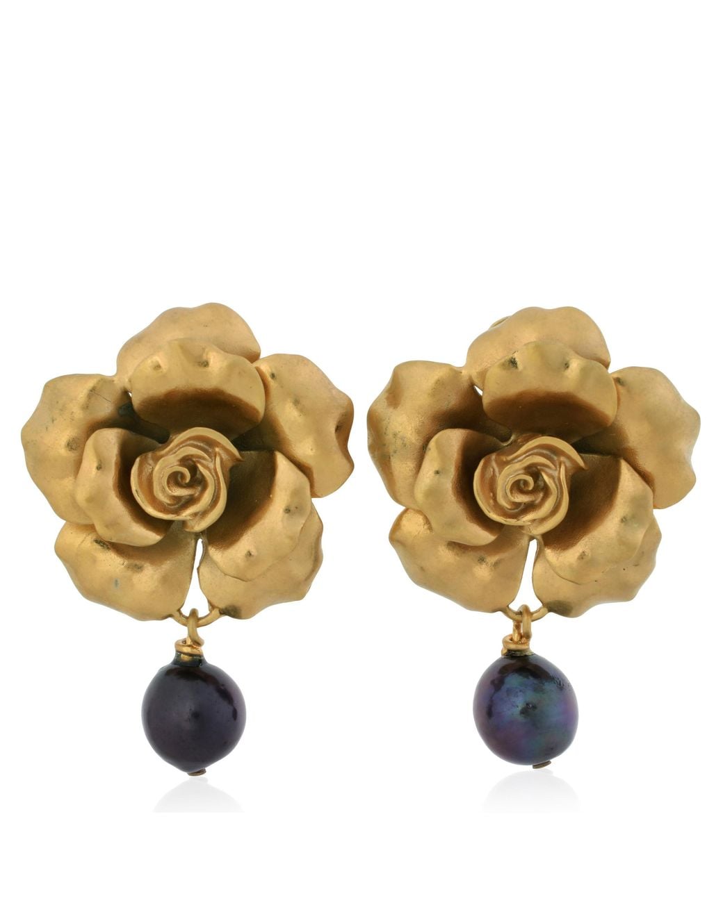 Roberto Cavalli Yellow Tone Rose Earrings With Pearls for men